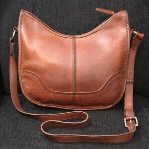Frye Cara Brown Cognac Saddle Leather Crossbody Bag